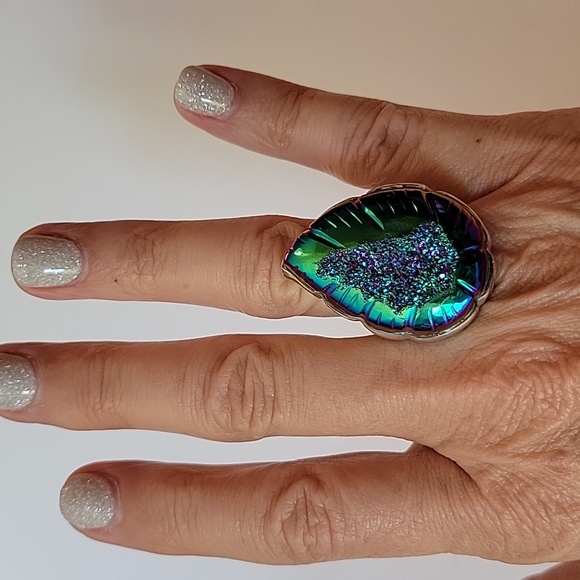 Sajen carved druzy 925 sterling silver ring - Picture 5 of 9